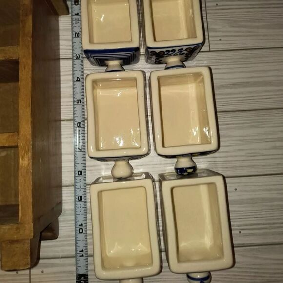 Apothecary 6 Hand Painted Ceramic Drawers Heavy Wooden Cabinet Tea Trinket Box - Picture 10 of 12